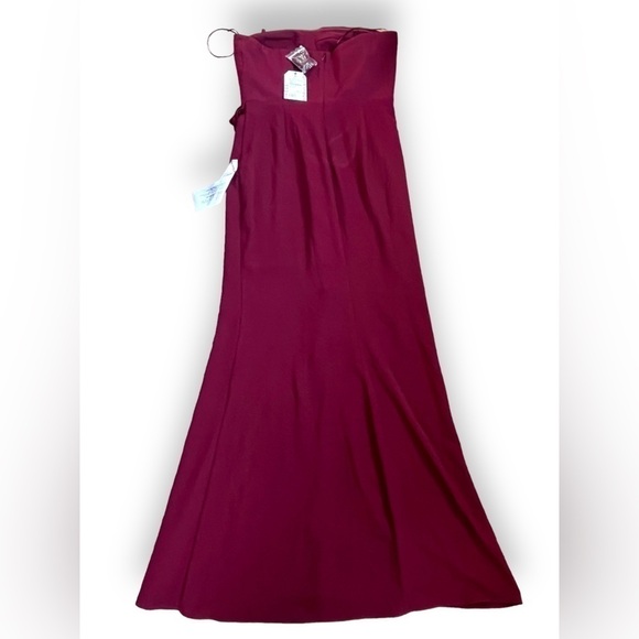 Dress the Population Large Kai Strapless Asymmetrical Gown Burgundy MSRP 198 - Picture 4 of 7